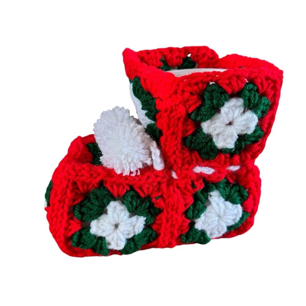 New Crochet Granny Square Christmas Boot Red White Green